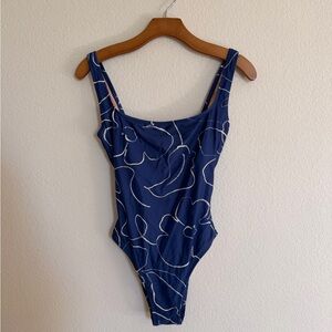 Madewell French Blue One-Piece Swimsuit with White Abstract Lines